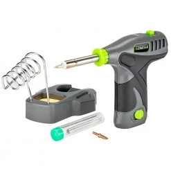 Genesis 8V Lithium-Ion GLSI08B Cordless Soldering Iron with Iron Holder, Solder Wire, 2 Tips, Battery and Charger