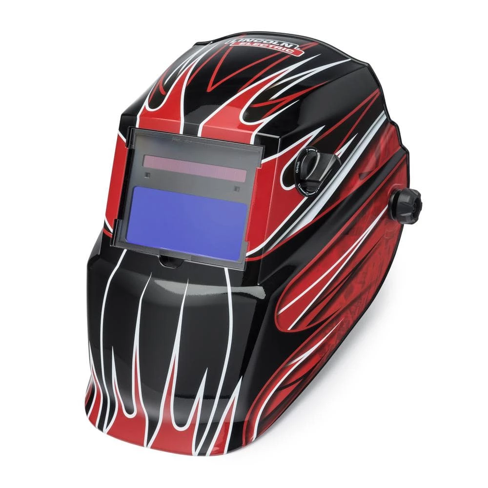 Lincoln Electric Auto-Darkening Welding Helmet with Variable Shade Lens No. 7-13 (1.73 x 3.82 in. Viewing Area), Red Fierce Design 1 Lincoln Electric Auto-Darkening Welding Helmet with Variable Shade Lens No. 7-13 (1.73 x 3.82 in. Viewing Area), Red Fierce Design
