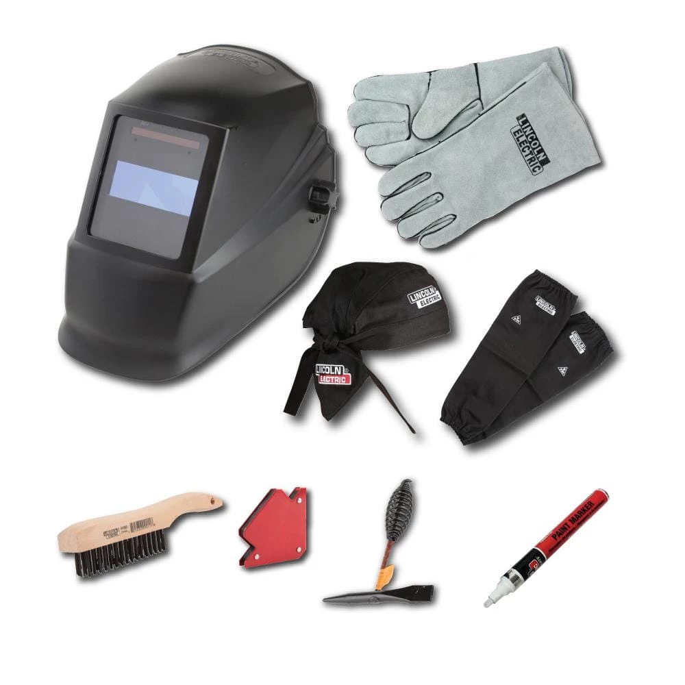 Lincoln Electric Auto-Darkening Welding Helmet Starter Kit with No. 11 Lens, Gloves, Wire Brush, Magnet, Chipping Hammer and Marker 1 Lincoln Electric Auto-Darkening Welding Helmet Starter Kit with No. 11 Lens, Gloves, Wire Brush, Magnet, Chipping Hammer and Marker