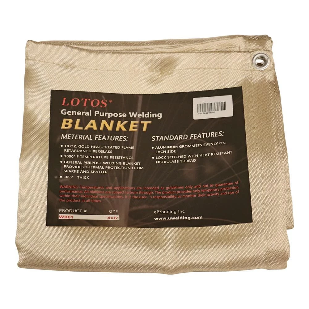 Lotos Welding Blanket 4 ft. x 6 ft. Gold Fiberglass Heat Treated Resists 1000°F 1 Lotos Welding Blanket 4 ft. x 6 ft. Gold Fiberglass Heat Treated Resists 1000°F