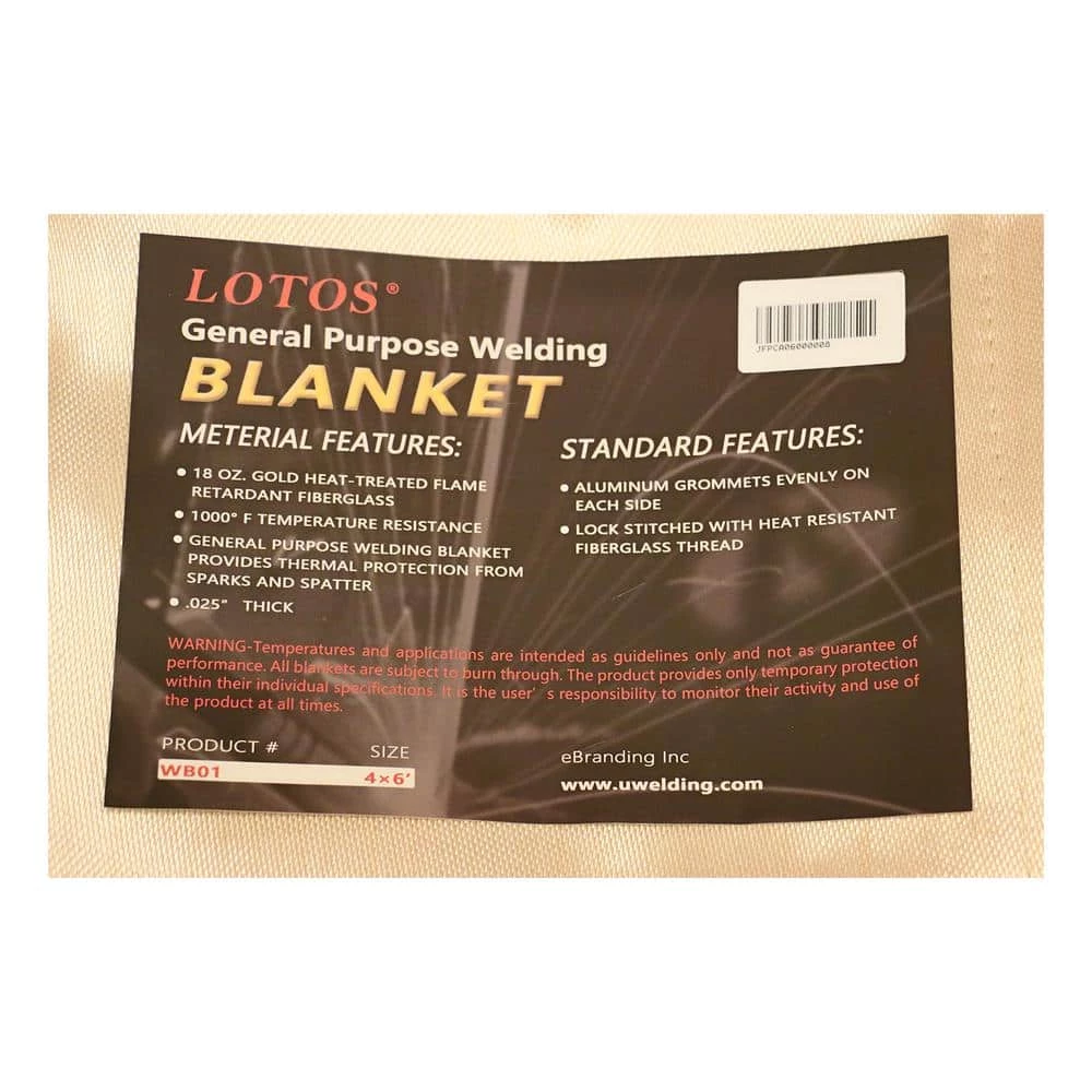 Lotos Welding Blanket 4 ft. x 6 ft. Gold Fiberglass Heat Treated Resists 1000°F 2 Lotos Welding Blanket 4 ft. x 6 ft. Gold Fiberglass Heat Treated Resists 1000°F - Image 2