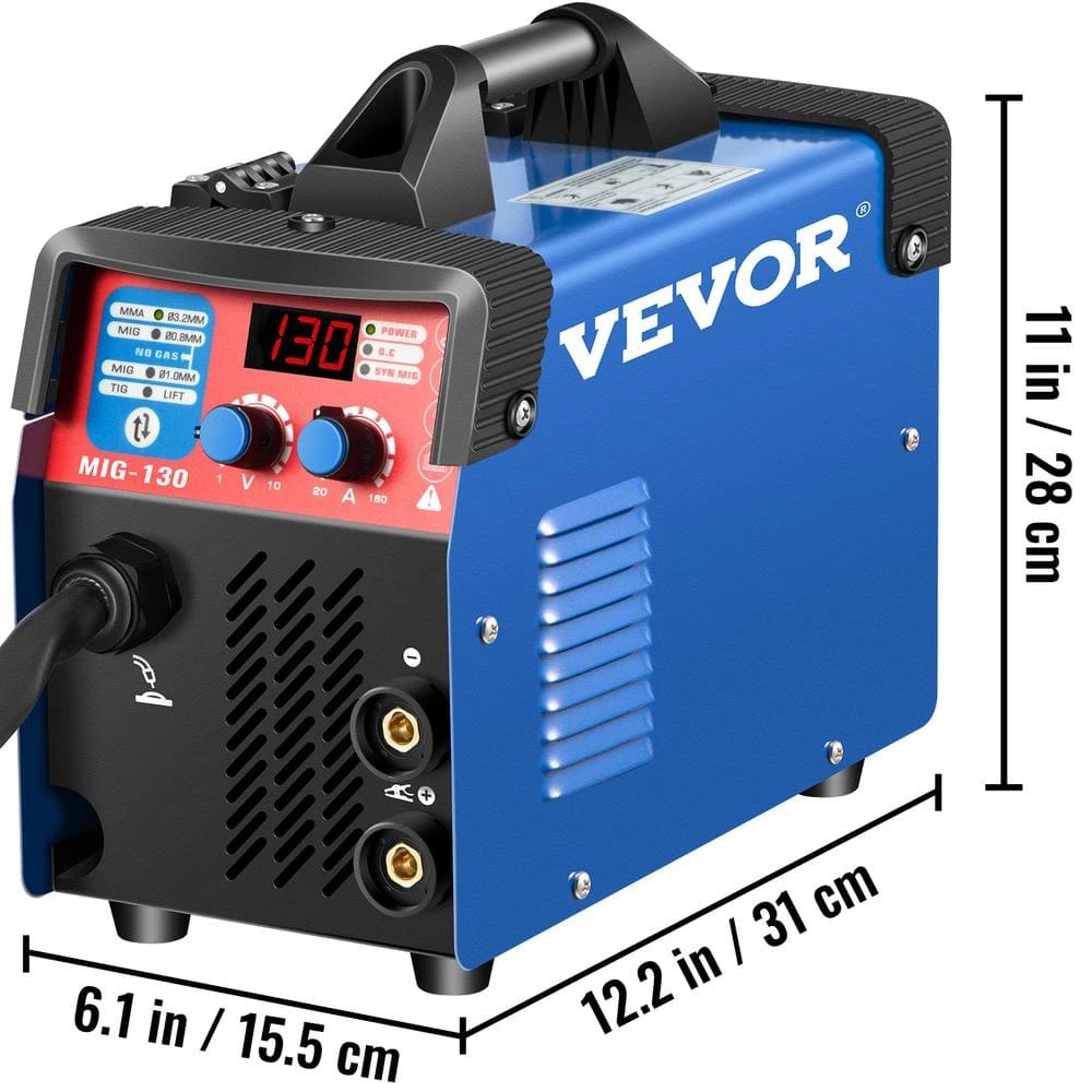 VEVOR 3 in 1 MMA/MIG/LIFT TIG Combo Welder 130 Amp 110-Volt IP21S Welding Machine with IGBT Inverter, Free Welding Wires Gun 7 VEVOR 3 in 1 MMA/MIG/LIFT TIG Combo Welder 130 Amp 110-Volt IP21S Welding Machine with IGBT Inverter, Free Welding Wires Gun - Image 7