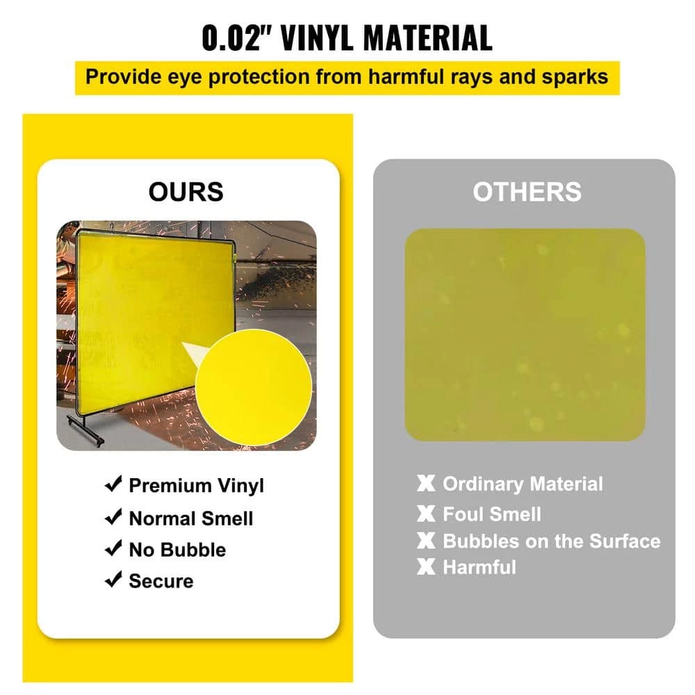 VEVOR 8 ft. x 6 ft. Welding Protection Screen w/Frame Welding Curtain w/4 Wheel Flame-Resistant Vinyl Light-Proof in Yellow 3 VEVOR 8 ft. x 6 ft. Welding Protection Screen w/Frame Welding Curtain w/4 Wheel Flame-Resistant Vinyl Light-Proof in Yellow - Image 3