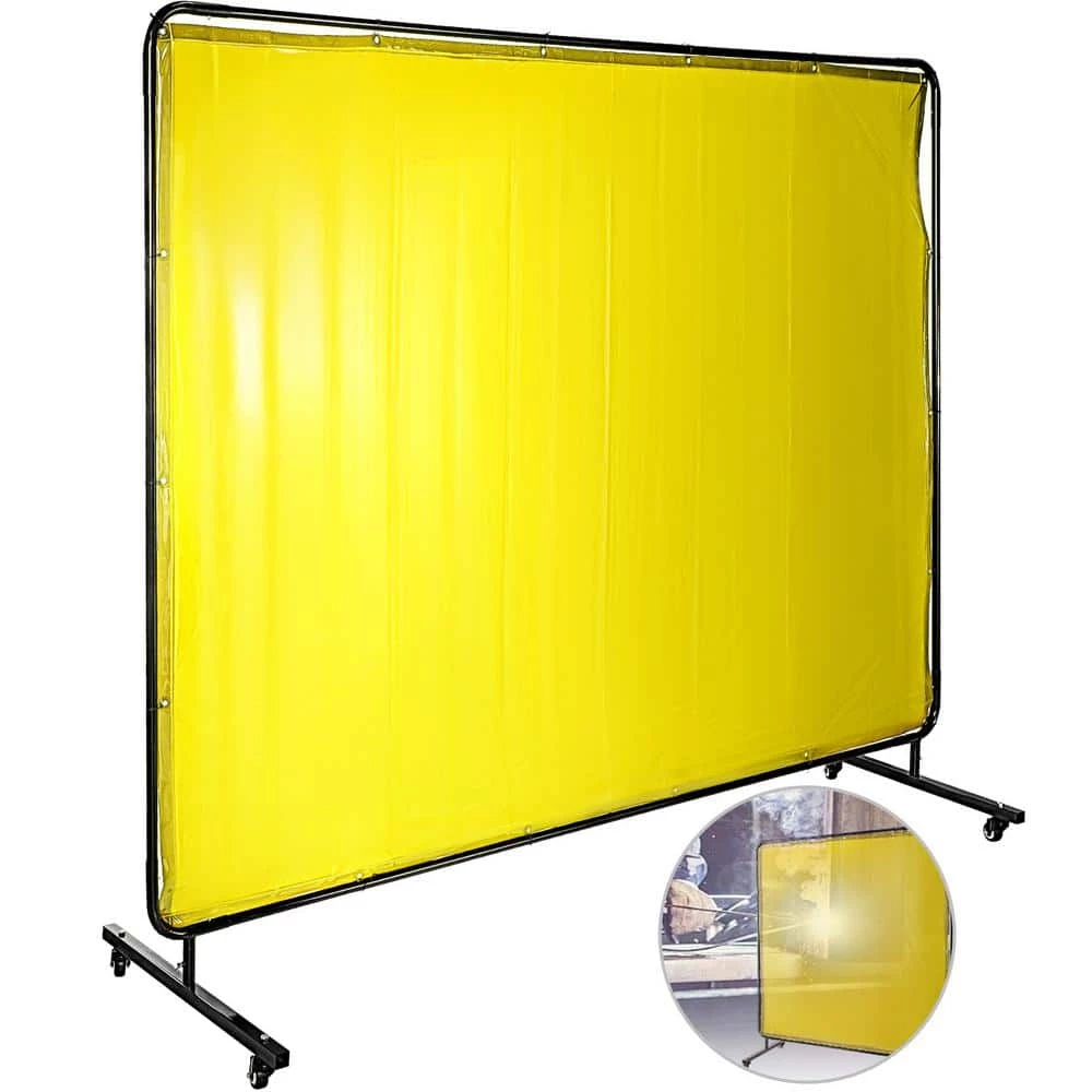 VEVOR 8 ft. x 6 ft. Welding Protection Screen w/Frame Welding Curtain w/4 Wheel Flame-Resistant Vinyl Light-Proof in Yellow 1 VEVOR 8 ft. x 6 ft. Welding Protection Screen w/Frame Welding Curtain w/4 Wheel Flame-Resistant Vinyl Light-Proof in Yellow