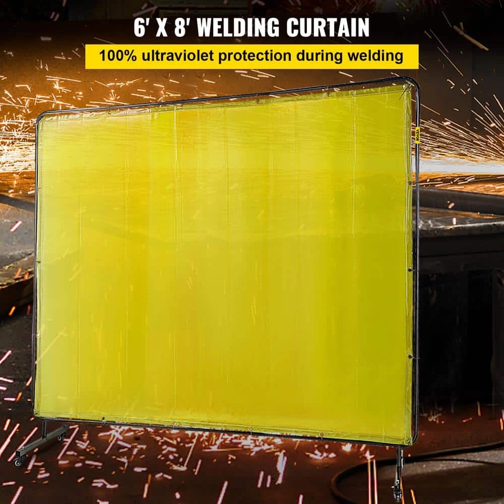 VEVOR 8 ft. x 6 ft. Welding Protection Screen w/Frame Welding Curtain w/4 Wheel Flame-Resistant Vinyl Light-Proof in Yellow 2 VEVOR 8 ft. x 6 ft. Welding Protection Screen w/Frame Welding Curtain w/4 Wheel Flame-Resistant Vinyl Light-Proof in Yellow - Image 2