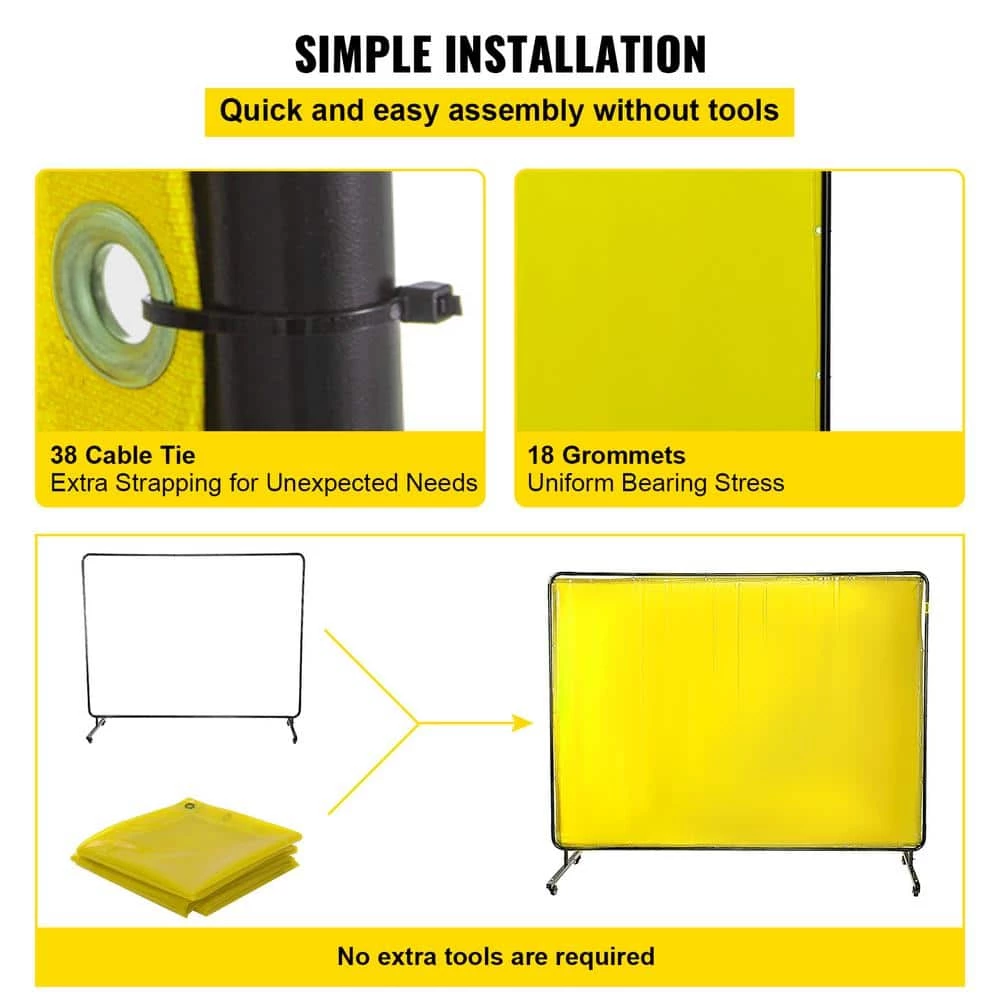 VEVOR 8 ft. x 6 ft. Welding Protection Screen w/Frame Welding Curtain w/4 Wheel Flame-Resistant Vinyl Light-Proof in Yellow 6 VEVOR 8 ft. x 6 ft. Welding Protection Screen w/Frame Welding Curtain w/4 Wheel Flame-Resistant Vinyl Light-Proof in Yellow - Image 6