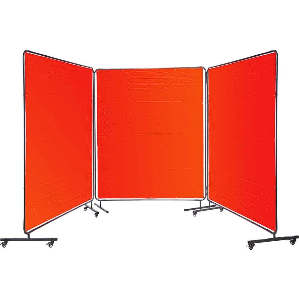 VEVOR Welding Screen 6 ft. x 6 ft. 3 Panel Welding Curtain Flame Retardant with Frame and Wheels adjustable Size, Red 1 VEVOR Welding Screen 6 ft. x 6 ft. 3 Panel Welding Curtain Flame Retardant with Frame and Wheels adjustable Size, Red