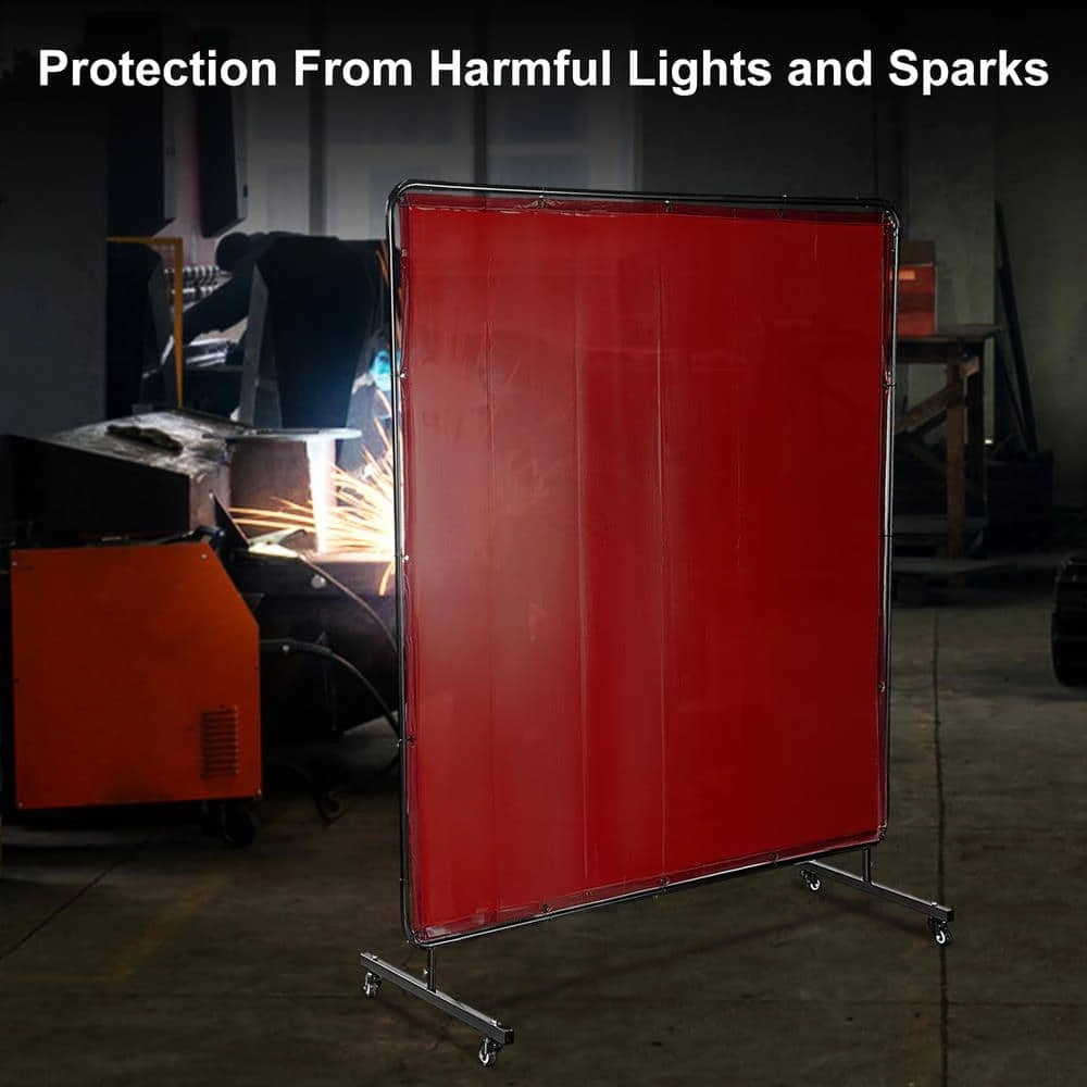 VEVOR Welding Screen 6 ft. x 6 ft. 3 Panel Welding Curtain Flame Retardant with Frame and Wheels adjustable Size, Red 2 VEVOR Welding Screen 6 ft. x 6 ft. 3 Panel Welding Curtain Flame Retardant with Frame and Wheels adjustable Size, Red - Image 2