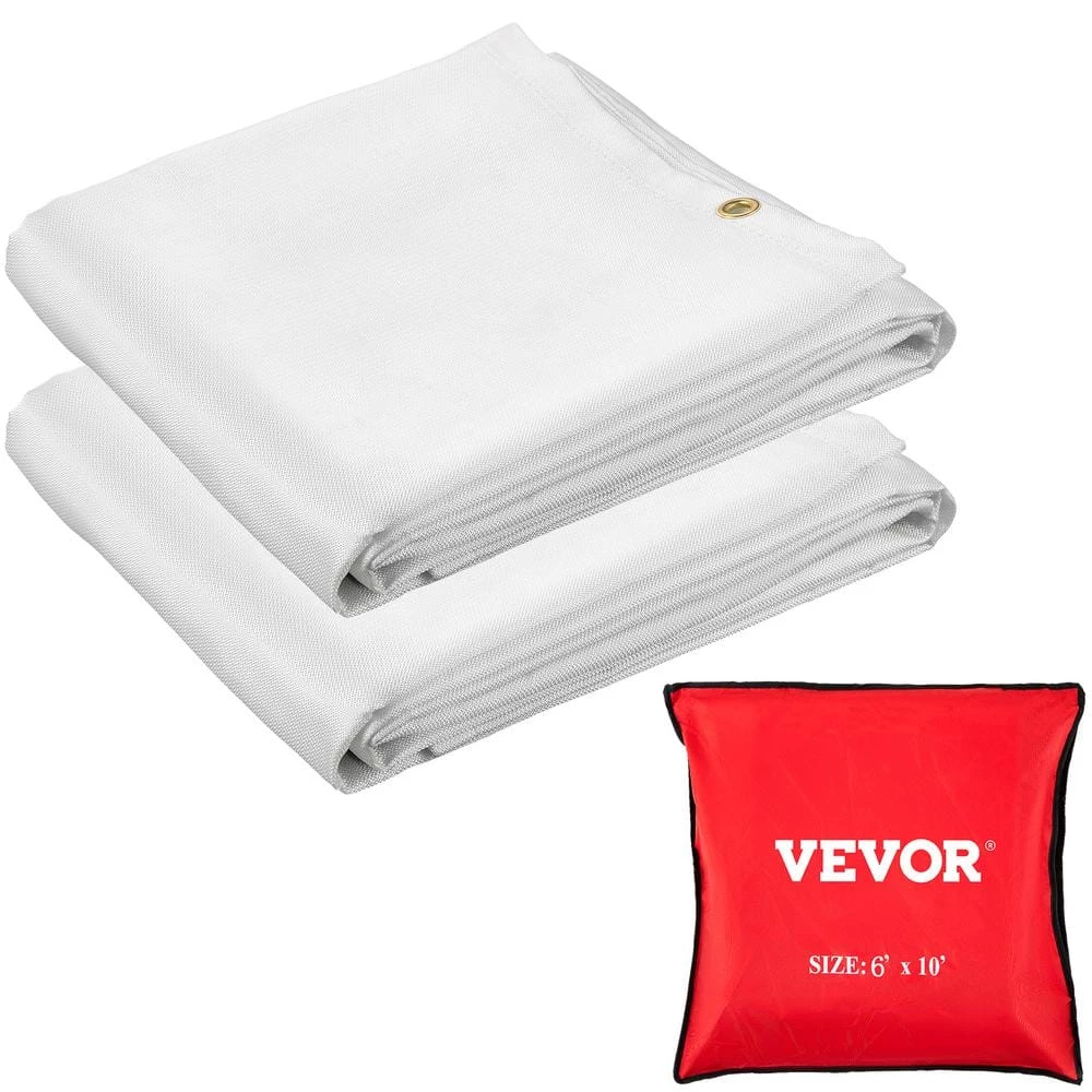 VEVOR 2PCS 6 ft. x 10 ft. Emergency Fire Blanket Fiberglass Heat Resists 1022°F Welding Blanket Mat with Carry Bag, White 1 VEVOR 2PCS 6 ft. x 10 ft. Emergency Fire Blanket Fiberglass Heat Resists 1022°F Welding Blanket Mat with Carry Bag, White