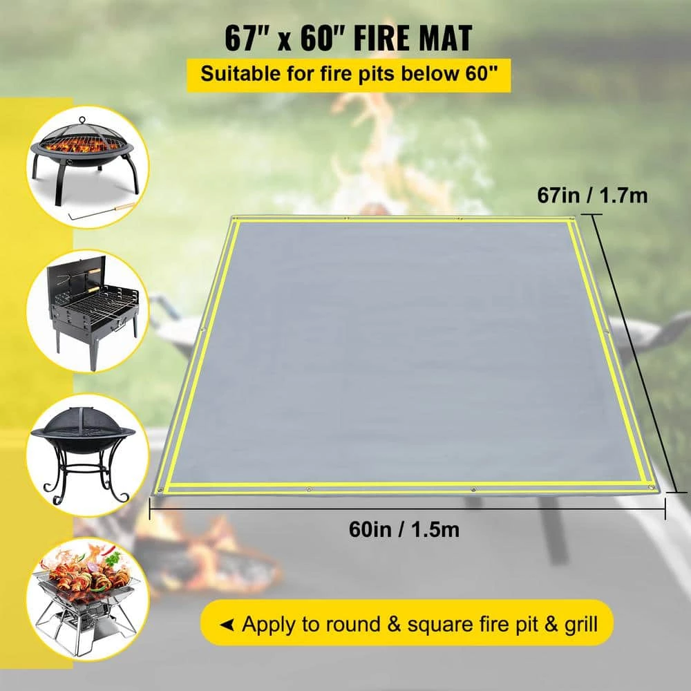 VEVOR Square Fire Pit Mat 67 in. x 60 in. Fireproof Mat 1022°F with 10 Stainless-Steel Grommets and 6 Silver Screws, Gray 3 VEVOR Square Fire Pit Mat 67 in. x 60 in. Fireproof Mat 1022°F with 10 Stainless-Steel Grommets and 6 Silver Screws, Gray - Image 3