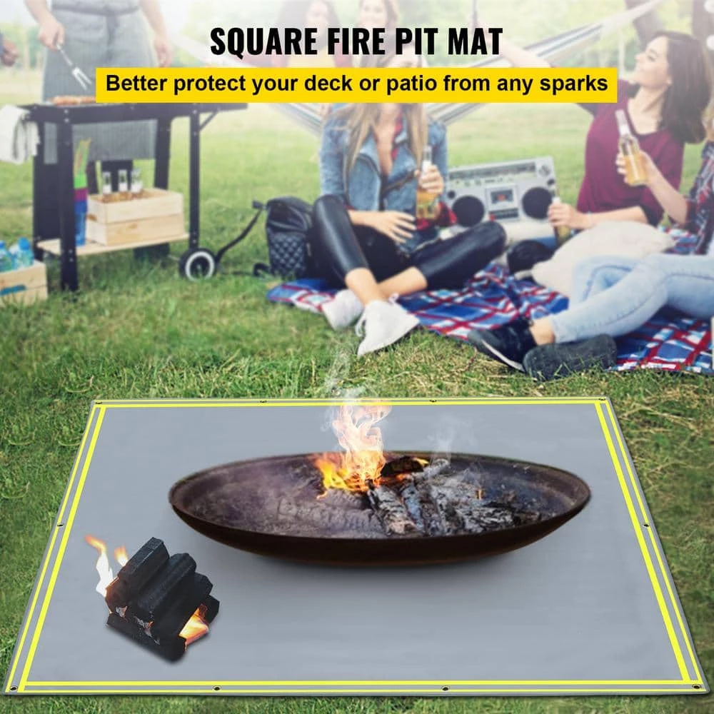 VEVOR Square Fire Pit Mat 67 in. x 60 in. Fireproof Mat 1022°F with 10 Stainless-Steel Grommets and 6 Silver Screws, Gray 2 VEVOR Square Fire Pit Mat 67 in. x 60 in. Fireproof Mat 1022°F with 10 Stainless-Steel Grommets and 6 Silver Screws, Gray - Image 2