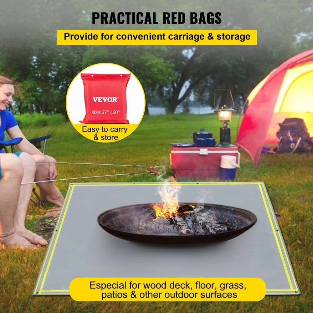 VEVOR Square Fire Pit Mat 67 in. x 60 in. Fireproof Mat 1022°F with 10 Stainless-Steel Grommets and 6 Silver Screws, Gray 6 VEVOR Square Fire Pit Mat 67 in. x 60 in. Fireproof Mat 1022°F with 10 Stainless-Steel Grommets and 6 Silver Screws, Gray - Image 6