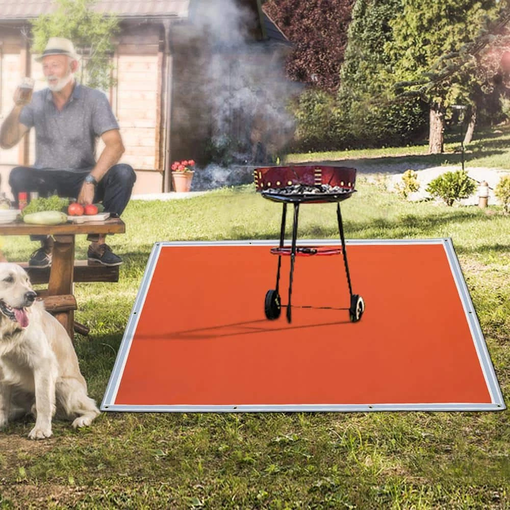 VEVOR Square Fire Pit Mat 67 in. x 60 in. Fireproof Mat 1022°F with 10 Grommets and 6 Silver Hooks, Red 8 VEVOR Square Fire Pit Mat 67 in. x 60 in. Fireproof Mat 1022°F with 10 Grommets and 6 Silver Hooks, Red - Image 8