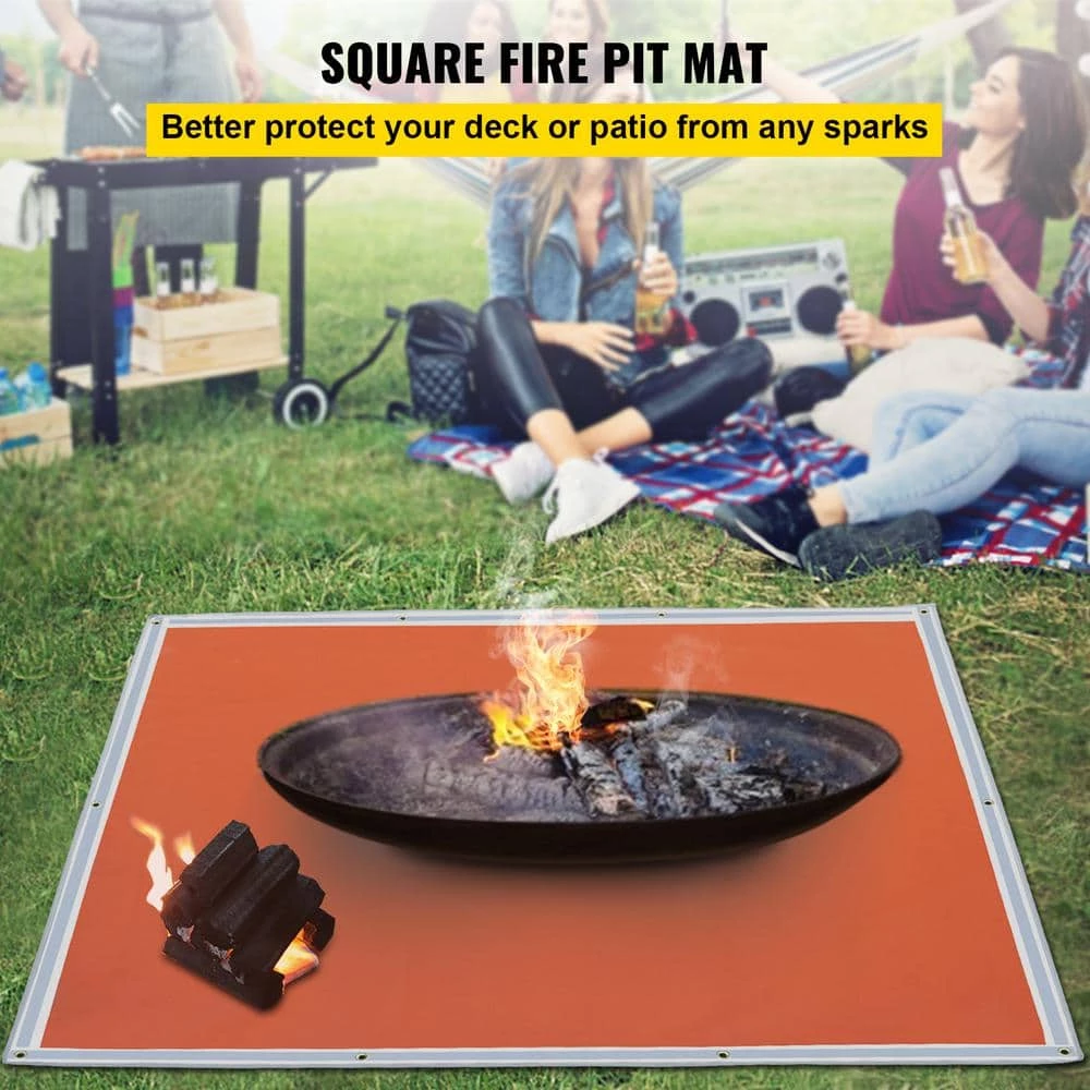 VEVOR Square Fire Pit Mat 67 in. x 60 in. Fireproof Mat 1022°F with 10 Grommets and 6 Silver Hooks, Red 2 VEVOR Square Fire Pit Mat 67 in. x 60 in. Fireproof Mat 1022°F with 10 Grommets and 6 Silver Hooks, Red - Image 2