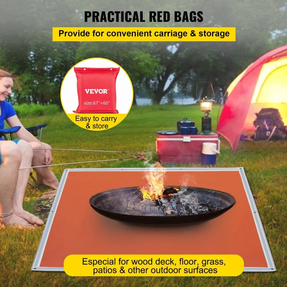 VEVOR Square Fire Pit Mat 67 in. x 60 in. Fireproof Mat 1022°F with 10 Grommets and 6 Silver Hooks, Red 6 VEVOR Square Fire Pit Mat 67 in. x 60 in. Fireproof Mat 1022°F with 10 Grommets and 6 Silver Hooks, Red - Image 6