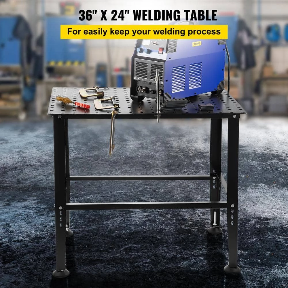 VEVOR 36 in. x 24 in. Welding Table 600 lbs.Adjustable Sawhorse Workbench Carbon Steel 0.12 in. Thick with Accessories, Gray 2 VEVOR 36 in. x 24 in. Welding Table 600 lbs.Adjustable Sawhorse Workbench Carbon Steel 0.12 in. Thick with Accessories, Gray - Image 2