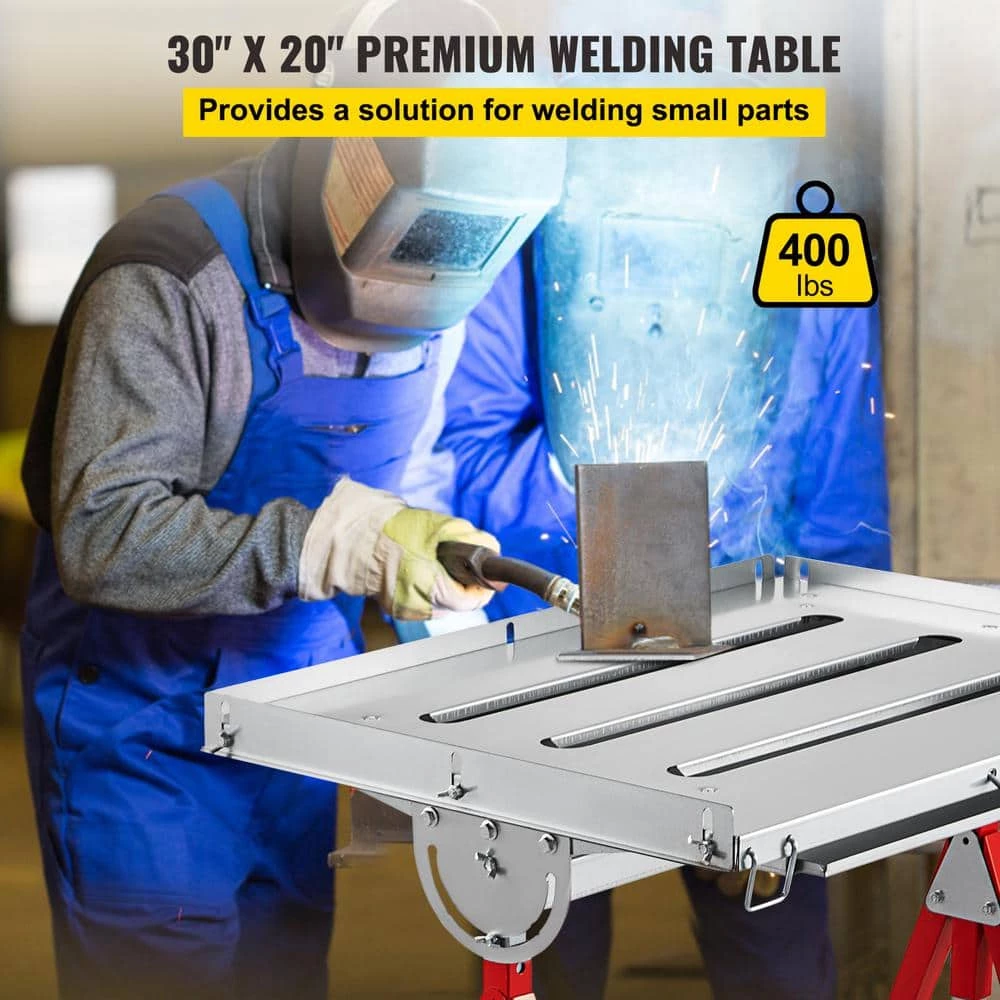 VEVOR Folding Welding Table 30 in. x 20 in. Sawhorse Workbench 400 lbs. Adjustable with Casters Retractable Guide Rails 2 VEVOR Folding Welding Table 30 in. x 20 in. Sawhorse Workbench 400 lbs. Adjustable with Casters Retractable Guide Rails - Image 2